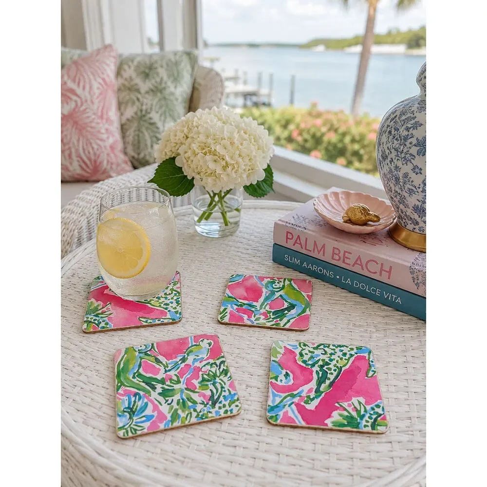 Set Of 4 Handmade Coasters Preppy Coastal Cottage Beachy Entertaining Hosting